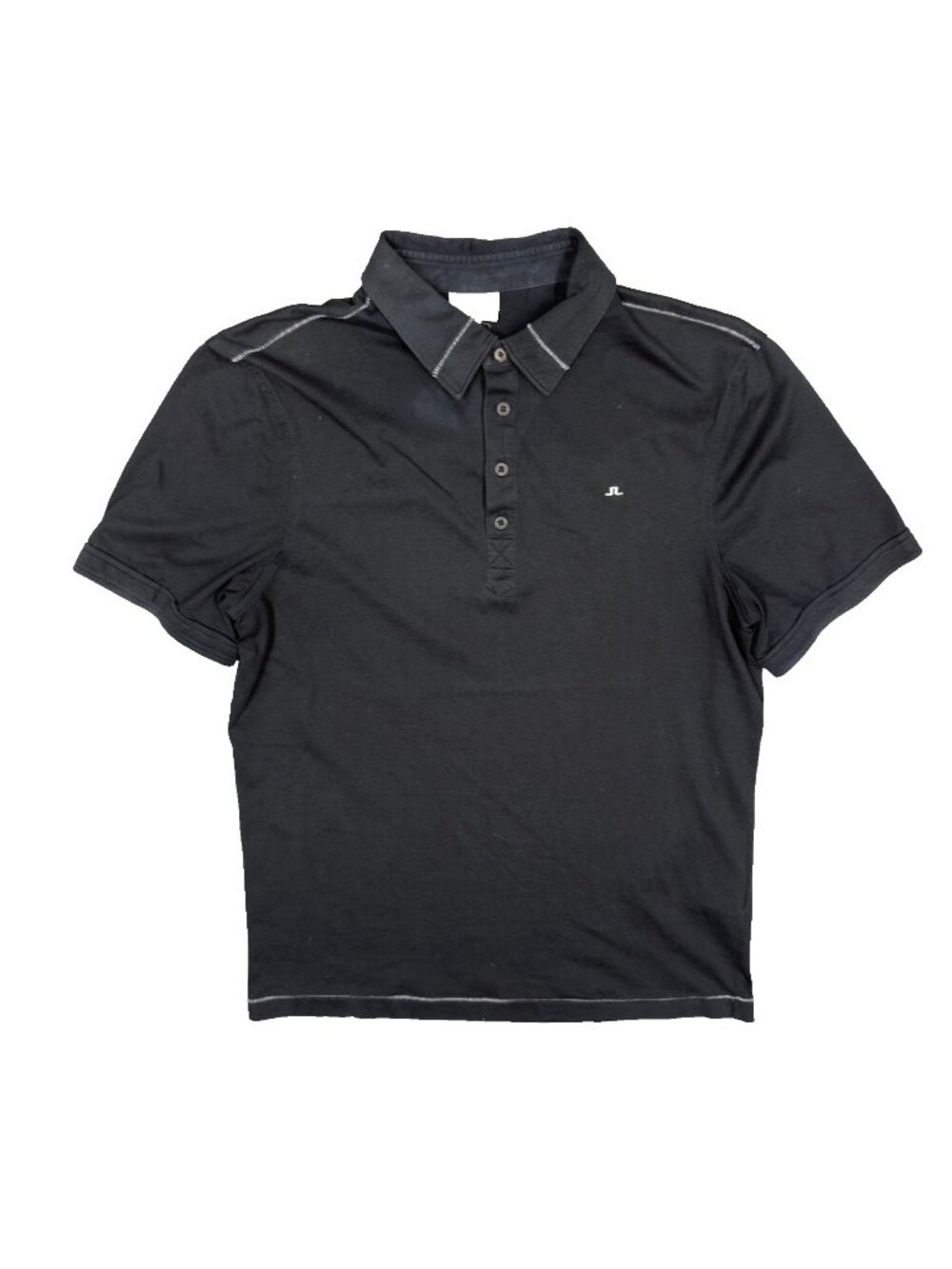 J.Lindeberg Polo Shirt 100% Cotton Stitched Logo Short Sleeve‎ Black Medium